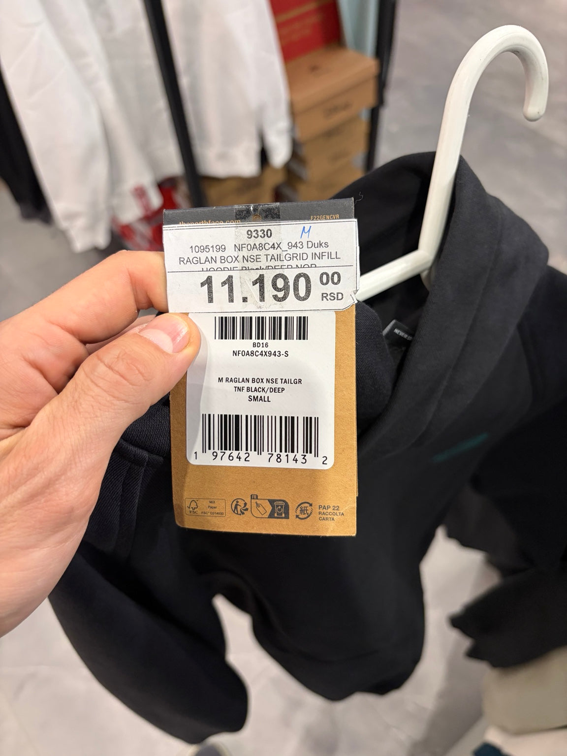 The North Face Raglan Box NSE Tailgrid Hoodie – TNF Black/Deep Nori Trail Grid (SKU 9330)