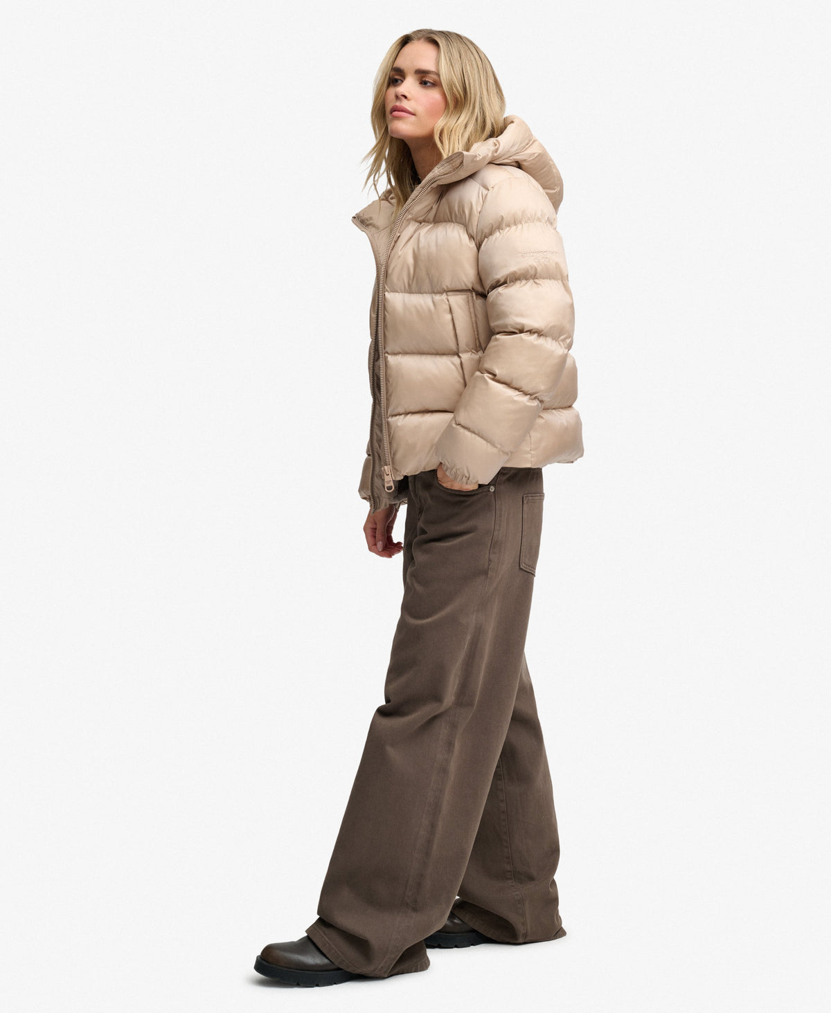 Superdry HOODED SHINE PUFFER ženska jakna - Mushroom Beige - slika 3