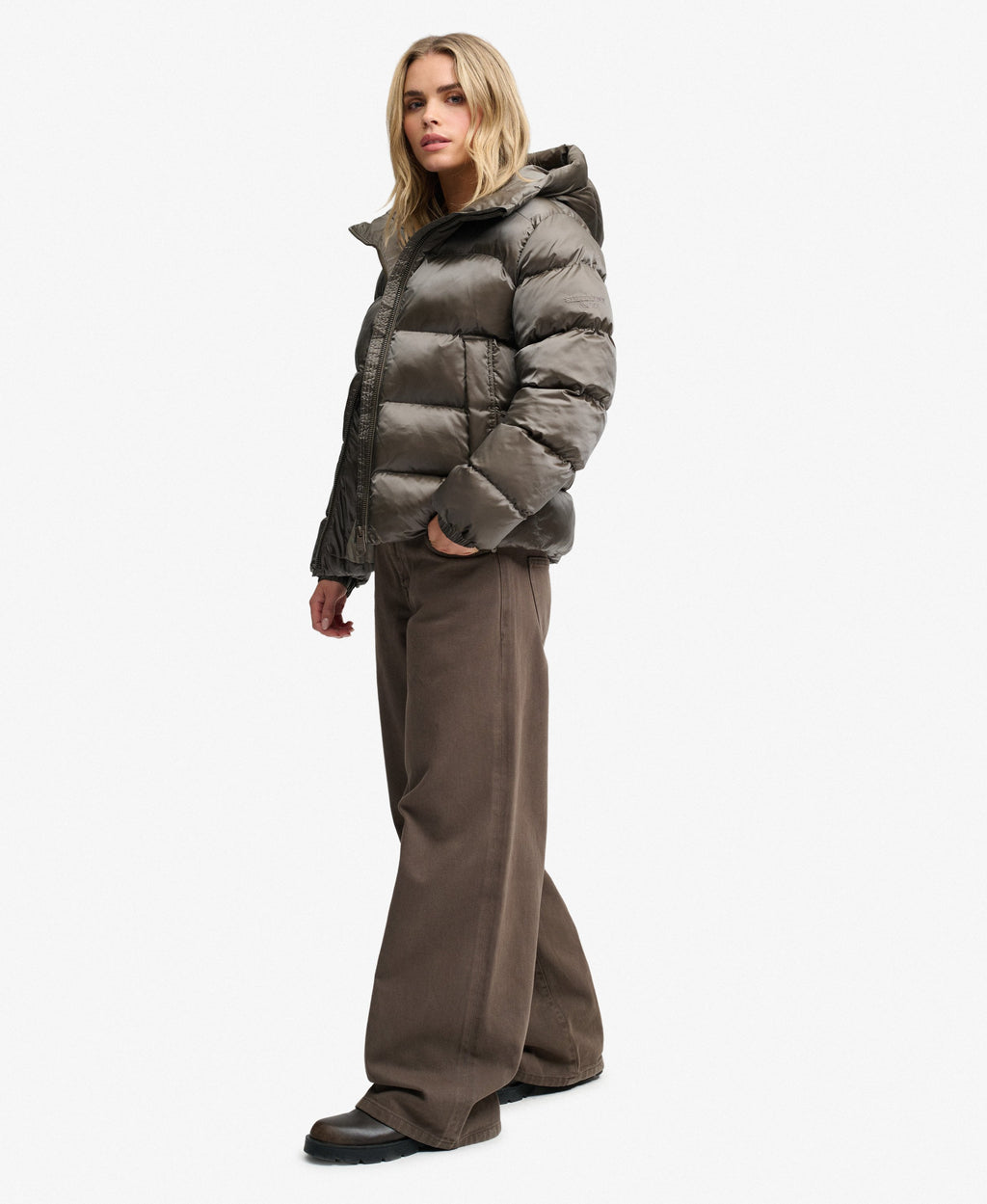 Superdry HOODED SHINE PUFFER ženska jakna - Deep Khaki Green - slika 3
